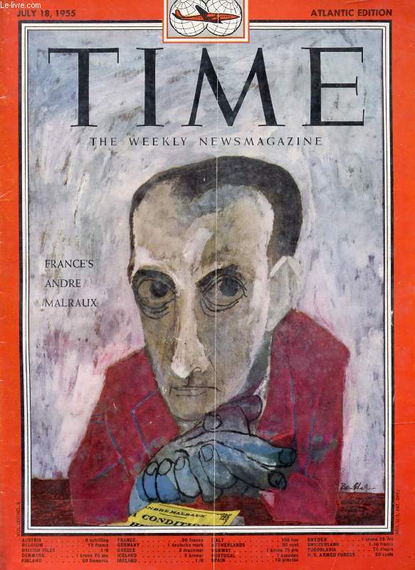 TIME, NEWSMAGAZINE, VOL. LXVI, N 3, JULY 1955 (Contents: Objectives of Geneva. Visitor on Tour: Burma's Premier U Nu. France's Andr Malraux (Cover). Afghanistan, The Poor Goat. Le Corbusier's Notre-Dame-du-Haut, Chapel in Concrete...)