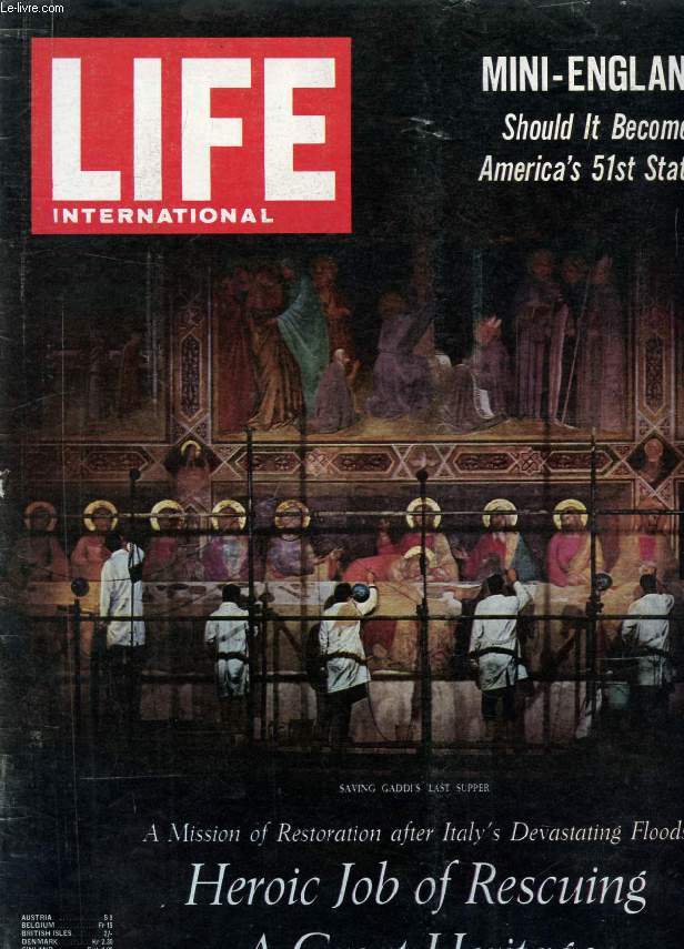 LIFE, INTERNATIONAL EDITION, VOL. 41, N 13, DEC. 1966 (Contents: Letters. The King and Greece. World News. The terrible plight of Florence after the flood and the monumental effort to save her Renaissance treasures. Television. Alice in Wonderland...)