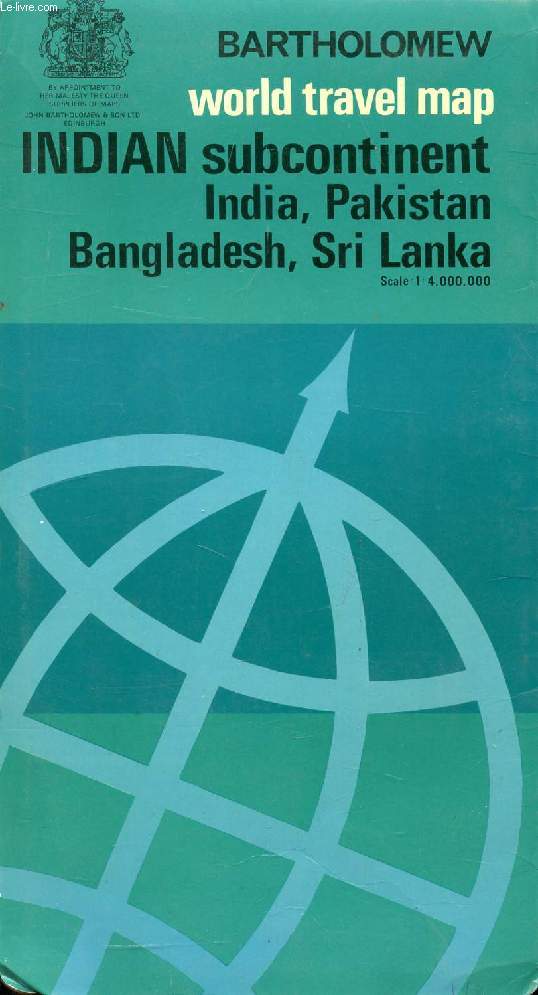 INDIAN SUBCONTINENT, INDIA, PAKISTAN, BANGLADESH, SRI LANKA (BARTHOLOMEW WORLD TRAVEL MAP)