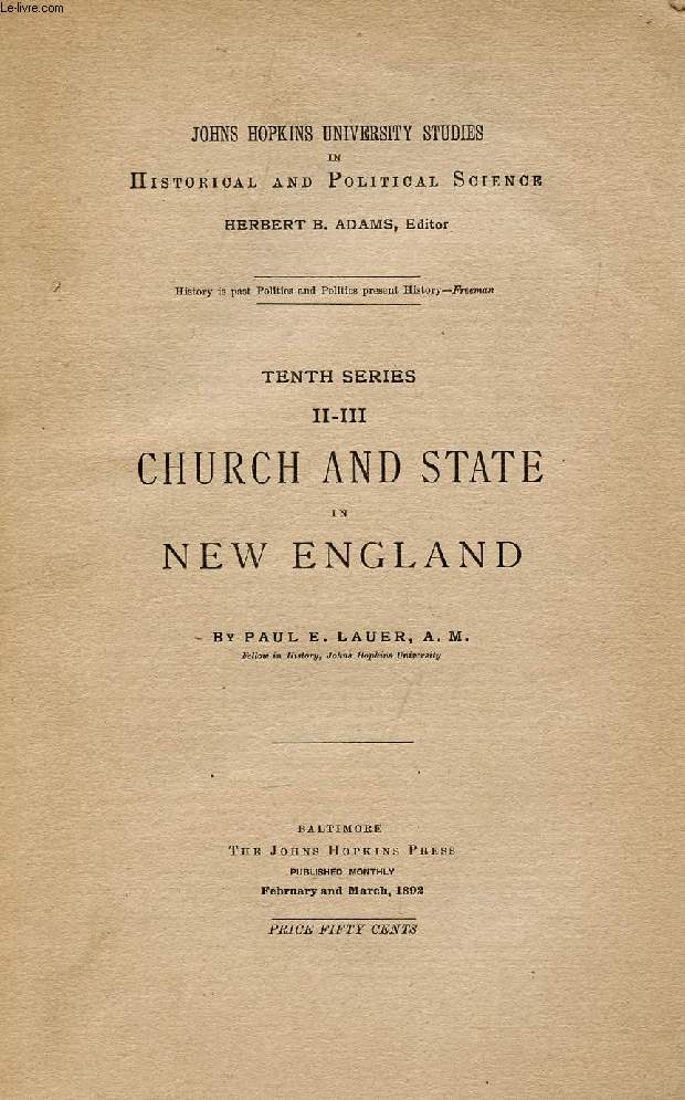 CHURCH AND STATE IN NEW ENGLAND