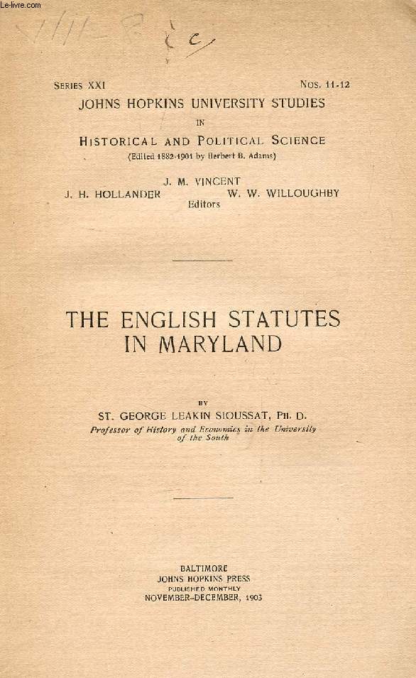 THE ENGLISH STATUTES IN MARYLAND