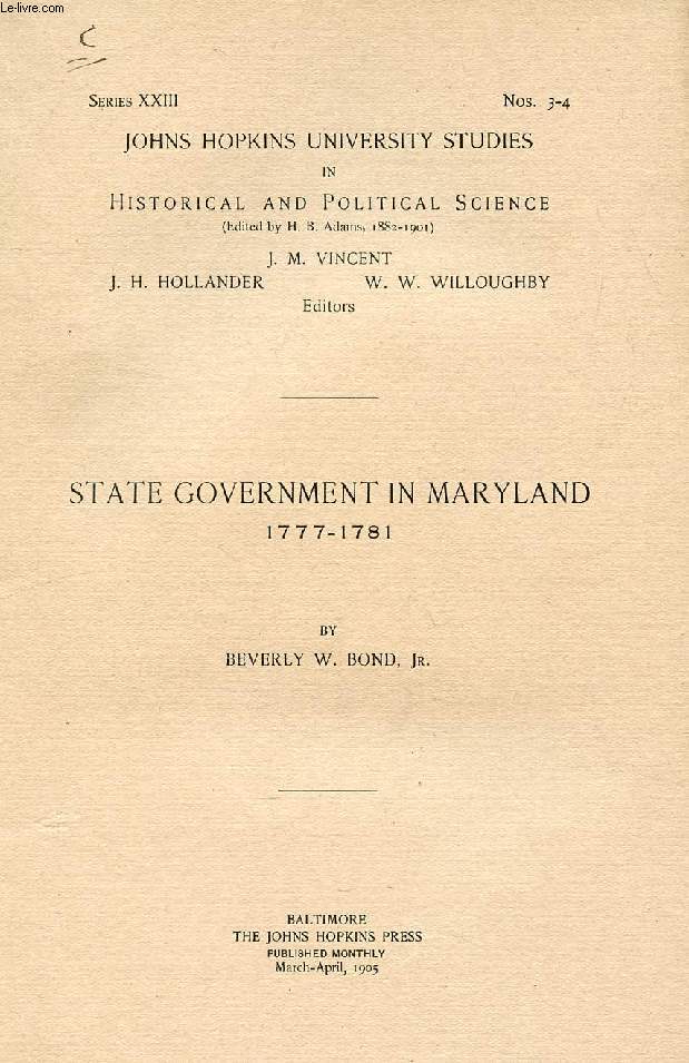 STATE GOVERNMENT IN MARYLAND, 1777-1781