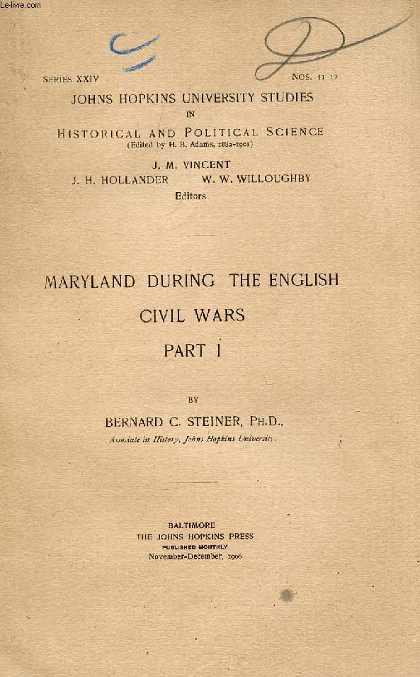 MARYLAND DURING THE ENGLISH CIVIL WARS, PART I