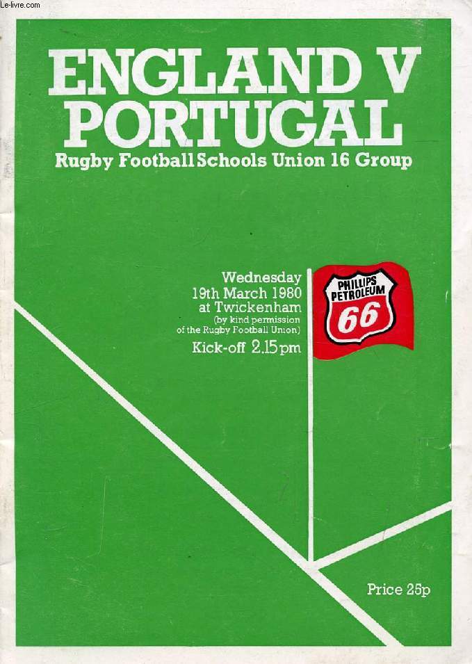 ENGLAND Vs PORTUGAL, Rugby Football School's Union 16 Group (Programme)