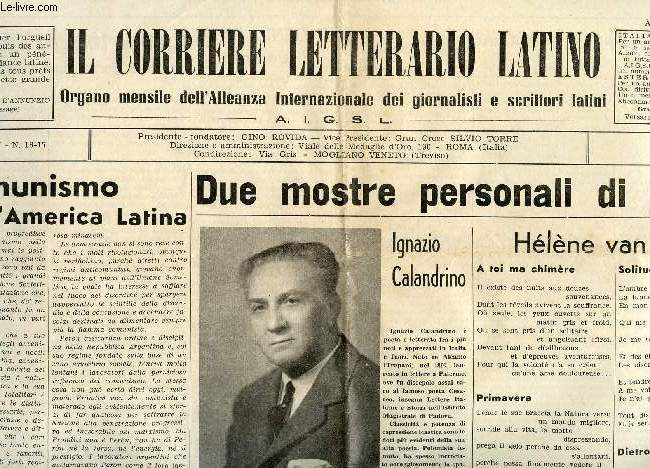 IL CORRIERE LETTERARIO LATINO, ANNO IV, N 16-17, APRILE-MAGGIO 1959, ORGANO MENSILE DELL'ALLEANZA INTERNAZIONALE DEI GIORNALISTI E SCRITTORI LATINI