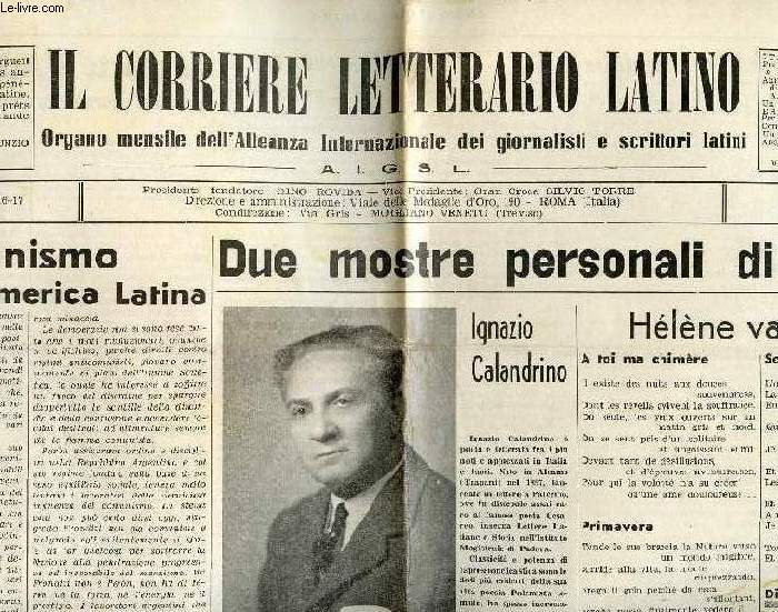 IL CORRIERE LETTERARIO LATINO, ANNO IV, N 16-17, APRILE-MAGGIO 1959, ORGANO MENSILE DELL'ALLEANZA INTERNAZIONALE DEI GIORNALISTI E SCRITTORI LATINI