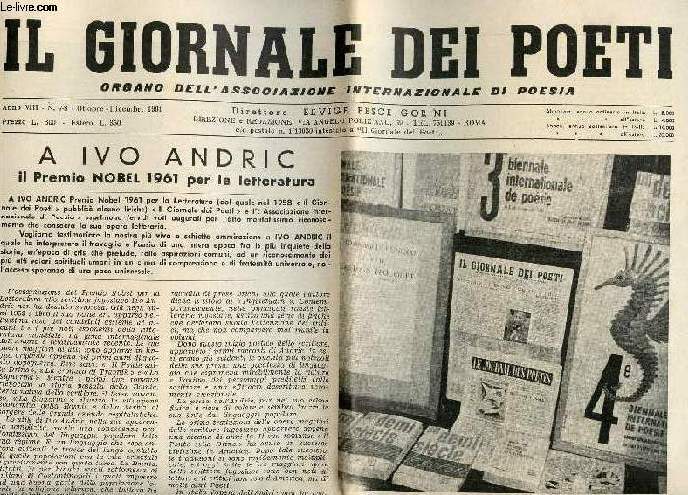 IL GIORNALE DEI POETI, ANNO VIII, N 7-8, OTT.-DIC. 1961, ORGANO DELL'ASSOCIAZIONE INTERNAZIONALE DI POESIA