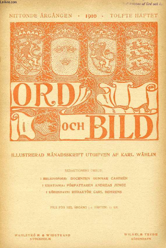 ORD OCH BILD, NITTONDE RGNGEN, 1910, TOLFTE HFTET (INNEHLL: Jul., af Erik Brate. Tysta stunder, Fyra dikter, af Karl Asplund. Bjrktomte, Blyertsteckning af G. Hallstrm. Julskymning, af M. Jouvin. Vi, smrtornas frtrogna, Dikt af Amalia Bjrck...)