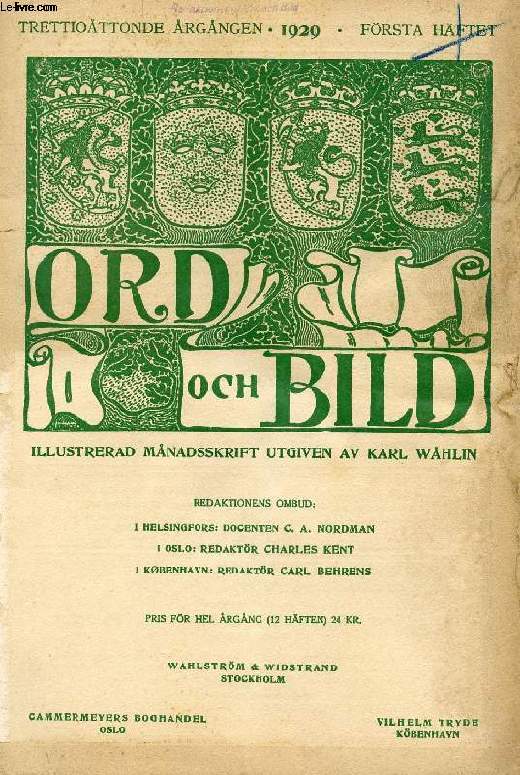 ORD OCH BILD, TRETTIOTTONDE RGNGEN, 1929, FRSTA HFTET (INNEHLL: Gteborgs Konstmuseum. Av Georg Pauli. Drmfrder 1-2. Av Karl Asplund. Hur den svenska tndstickan blev en vrldsmakt. Av Brje Brilioth. Kartan. Av Karl Asplund. Harald Hffding...)