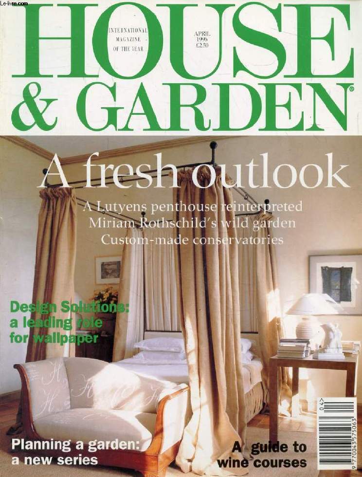HOUSE & GARDEN, VOL. 51, N 4 (N 537), APRIL 1996 (Contents: A fresh outlook, A Lutyens penthouse reinterpreted. Mirian Rothschild's wild garden. Custom-made conservations. Design solutions: a leading role for wallpaper. A guide to wine courses...)