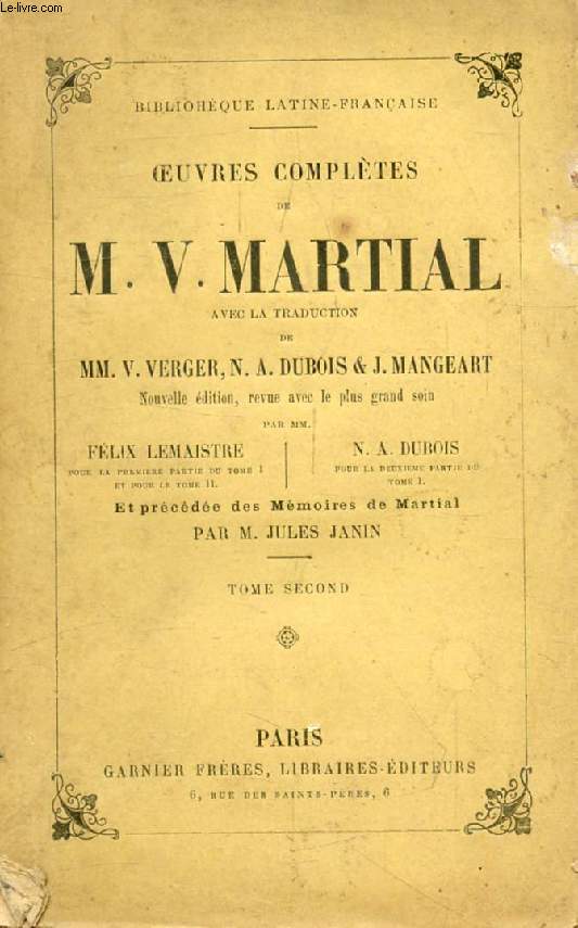 OEUVRES COMPLETES DE M. V. MARTIAL, TOME II
