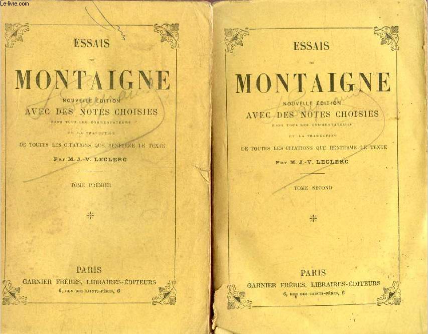 ESSAIS DE MONTAIGNE, 2 TOMES