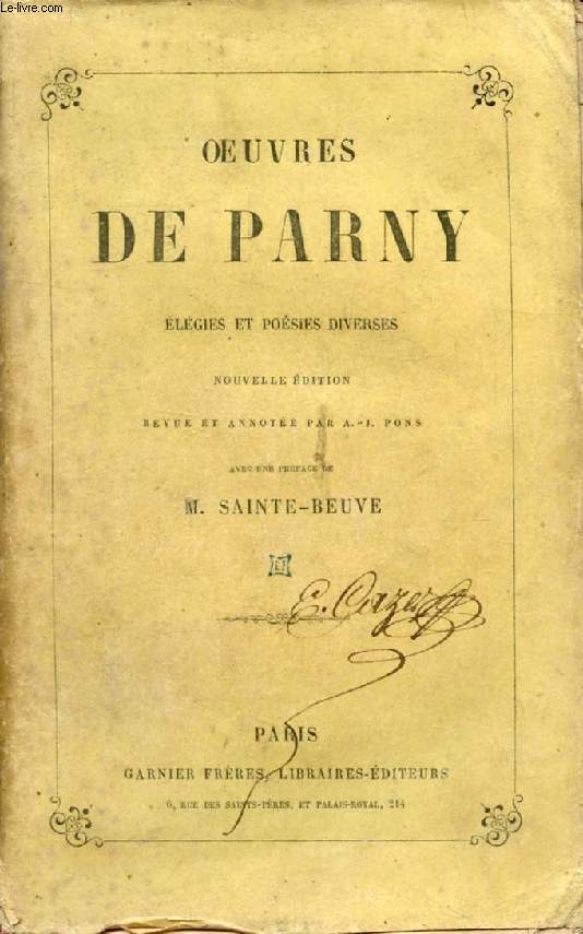OEUVRES DE PARNY, ELEGIES ET POESIES DIVERSES