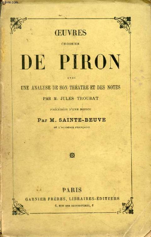 OEUVRES CHOISIES DE PIRON