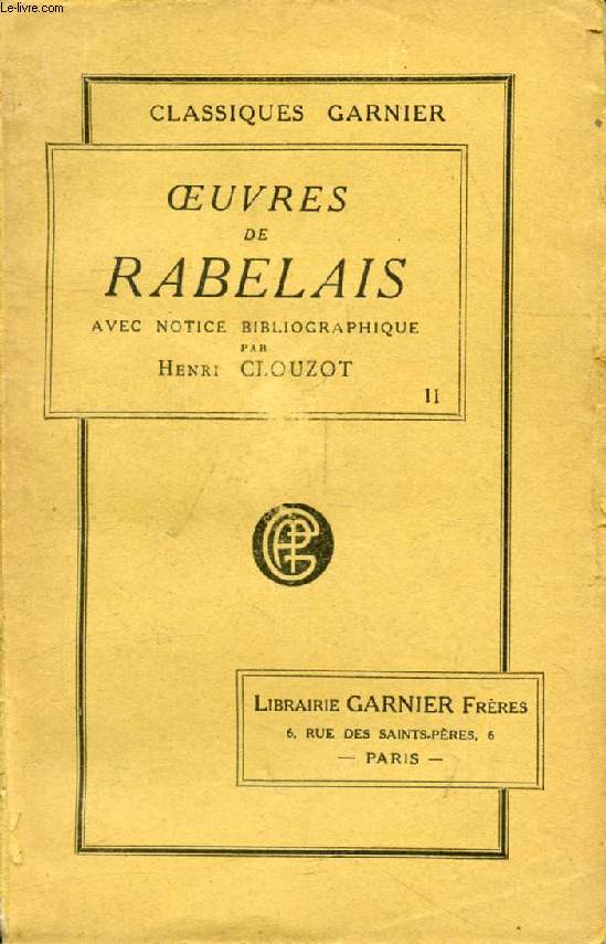 OEUVRES DE RABELAIS, TOME II (Pantagruel)