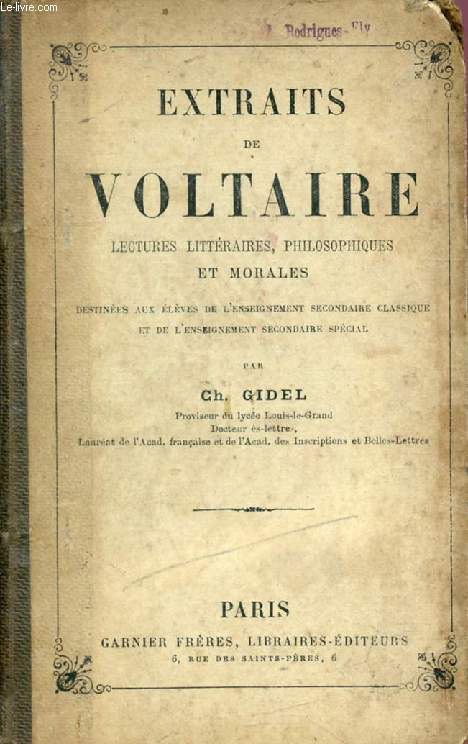 EXTRAITS DE VOLTAIRE, Lectures Littraires, Philosophiques et Morales