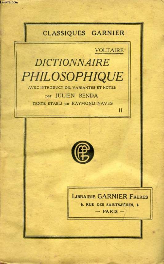 DICTIONNAIRE PHILOSOPHIQUE, TOME II