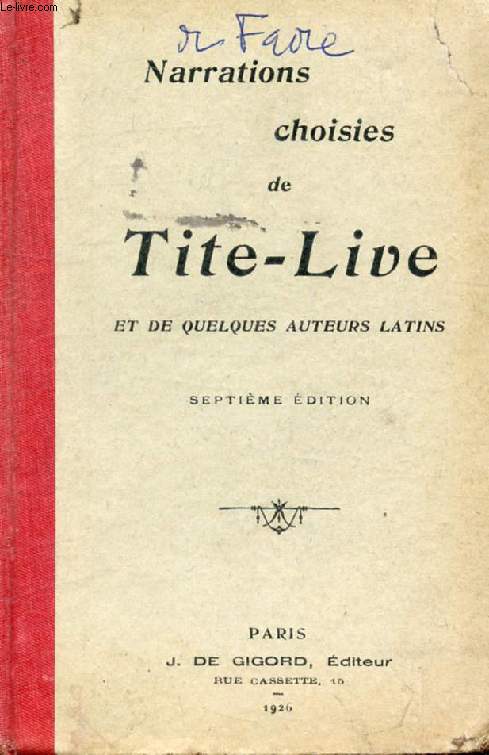 NARRATIONS CHOISIES DE TITE-LIVE, ET DE QUELQUES AUTEURS LATINS