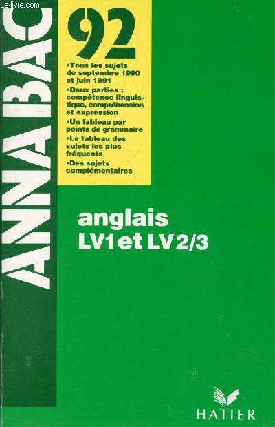 ANNABAC 92, ANGLAIS LV1 ET LV2/3