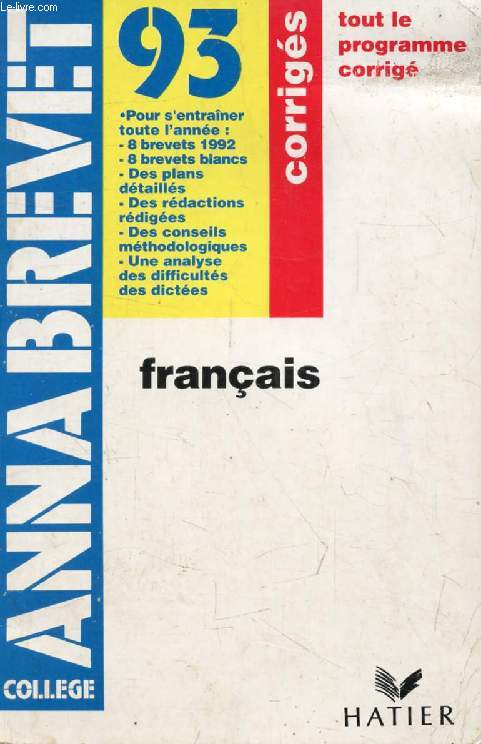 ANNABREVET 93, FRANCAIS, CORRIGES