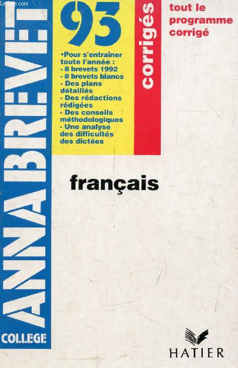 ANNABREVET 93, FRANCAIS, CORRIGES