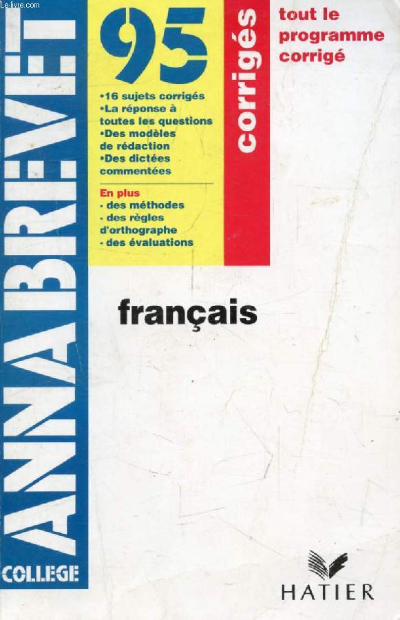 ANNABREVET 95, FRANCAIS, CORRIGES