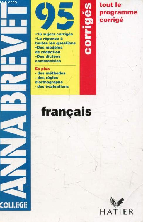 ANNABREVET 95, FRANCAIS, CORRIGES