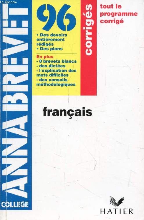 ANNABREVET 96, FRANCAIS, CORRIGES