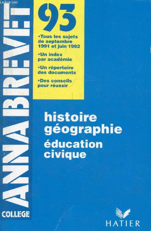 ANNABREVET 93, HISTOIRE GEOGRAPHIE, EDUCATION CIVIQUE
