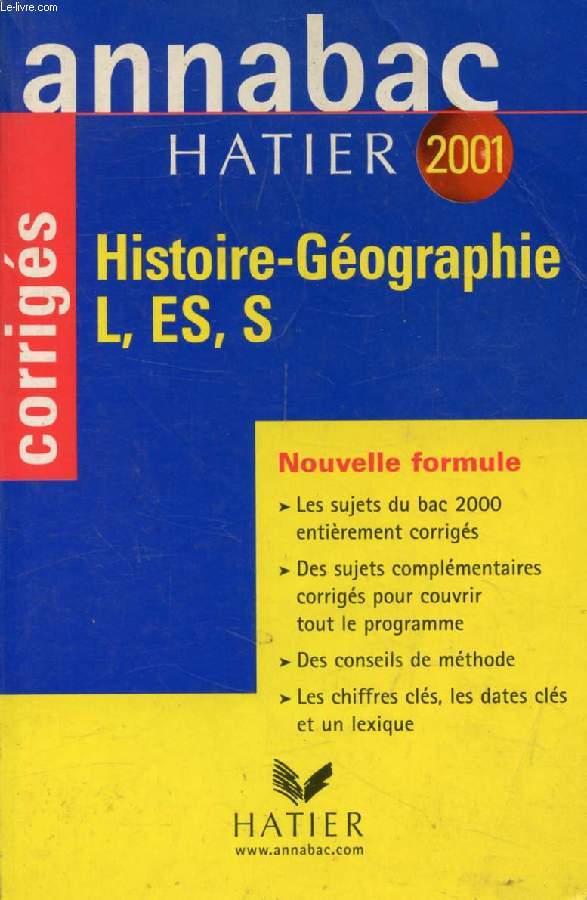 ANNABAC 2001, HISTOIRE GEOGRAPHIE L, ES, S, CORRIGES