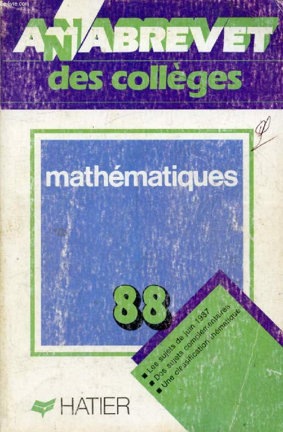 ANNABREVET 88, BREVET DES COLLEGES, MATHEMATIQUES