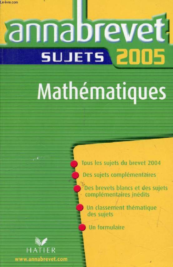 ANNABREVET 2005, MATHEMATIQUES, SUJETS