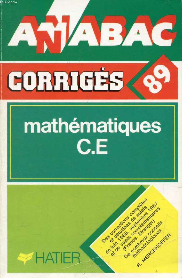 ANNABAC 89, MATHEMATIQUES, C, E, CORRIGES