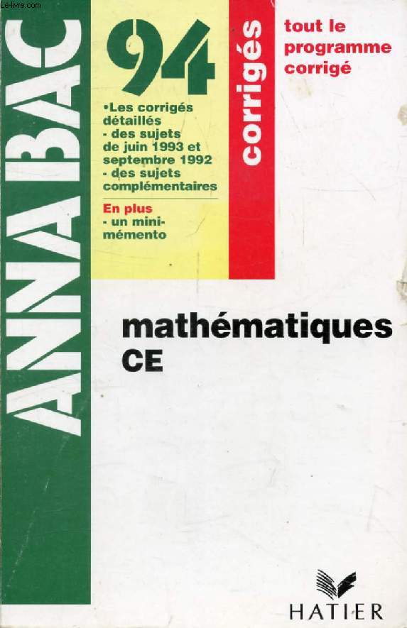 ANNABAC 94, MATHEMATIQUES, C, E, CORRIGES