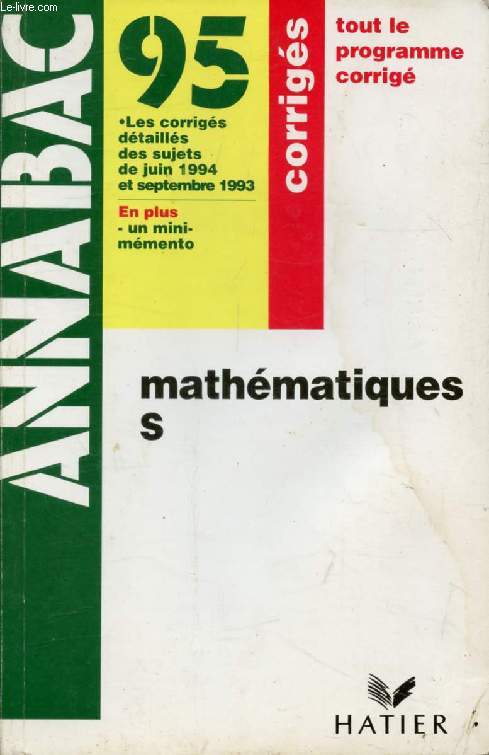 ANNABAC 95, MATHEMATIQUES, S, CORRIGES