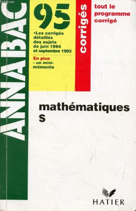 ANNABAC 95, MATHEMATIQUES, S, CORRIGES