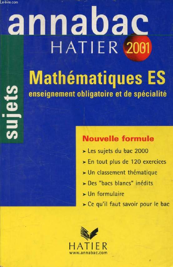 ANNABAC 2001, MATHEMATIQUES, E, S, SUJETS