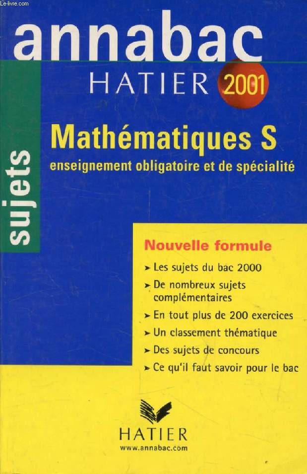 ANNABAC 2001, MATHEMATIQUES, S, SUJETS