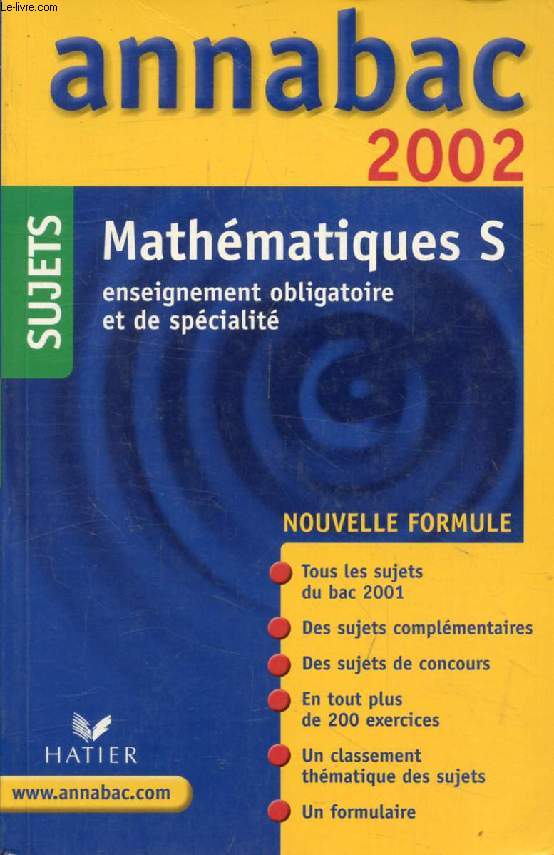 ANNABAC 2002, MATHEMATIQUES, S, SUJETS