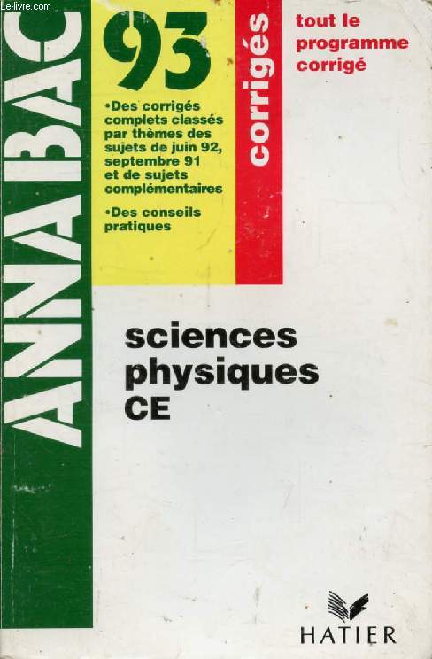 ANNABAC 93, SCIENCES PHYSIQUES, C, E, CORRIGES