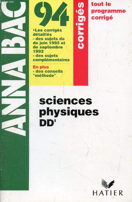 ANNABAC 92, SCIENCES PHYSIQUES, C, E, CORRIGES