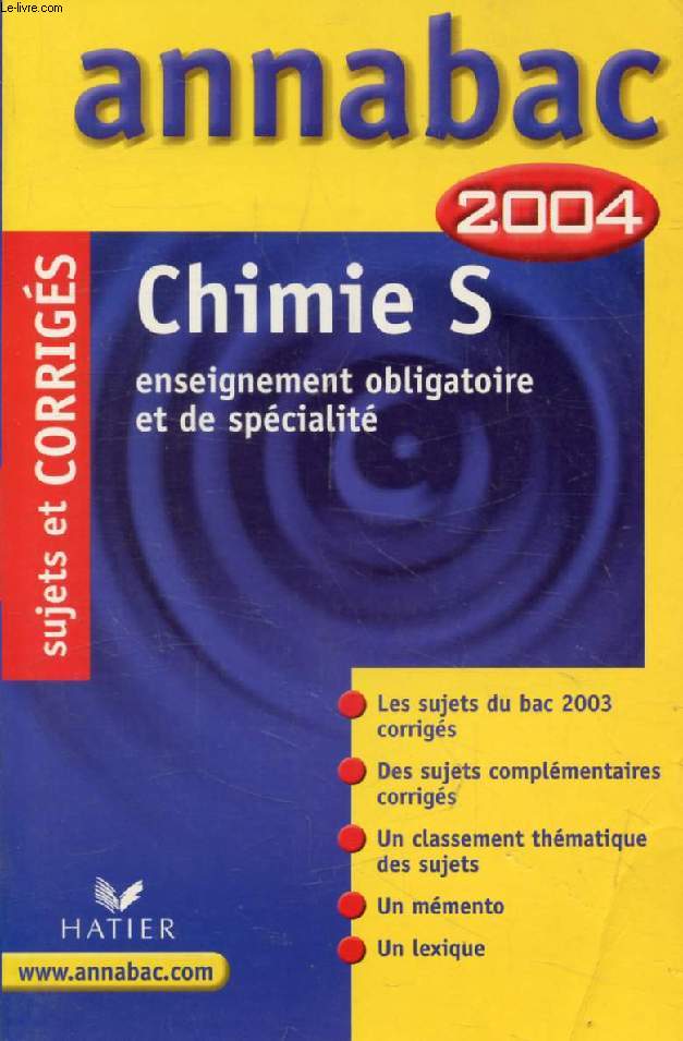ANNABAC 2004, CHIMIE, S, CORRIGES