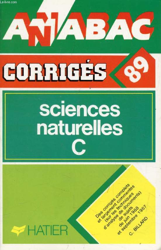ANNABAC 89, SCIENCES NATURELLES, C, CORRIGES