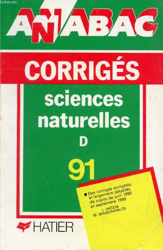 ANNABAC 91, SCIENCES NATURELLES, D, CORRIGES