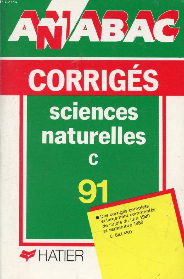 ANNABAC 91, SCIENCES NATURELLES, C, CORRIGES