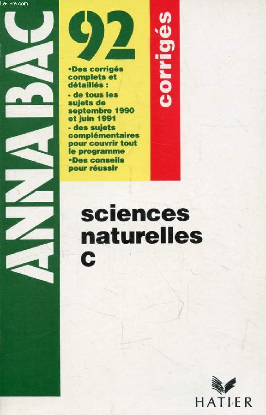 ANNABAC 92, SCIENCES NATURELLES, C, CORRIGES