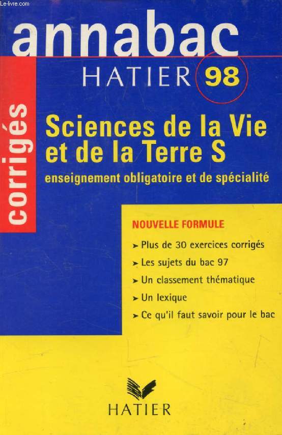ANNABAC 98, SCIENCES DE LA VIE ET DE LA TERRE, S, CORRIGES