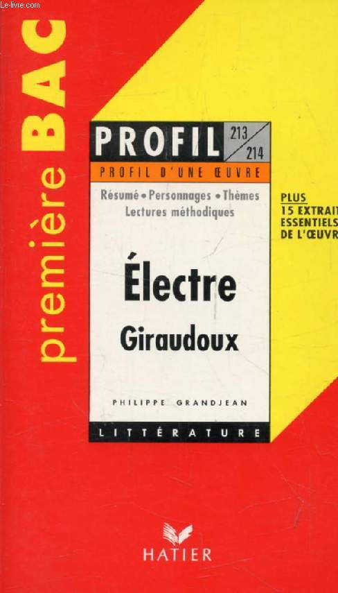 ELECTRE, J. GIRAUDOUX, PREMIERE BAC (Profil Littrature, Profil d'une Oeuvre, 213-214)