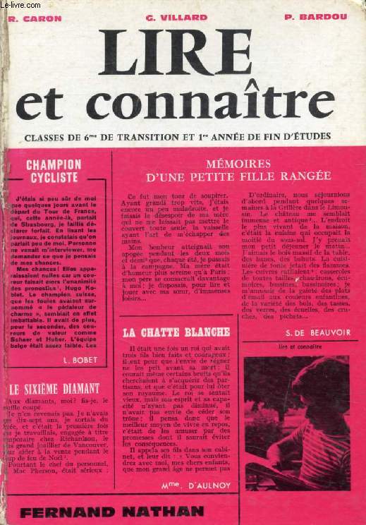 LIRE ET CONNAITRE, CLASSES DE 6e DE TRANSITION ET 1re ANNEE DE FIN D'ETUDES