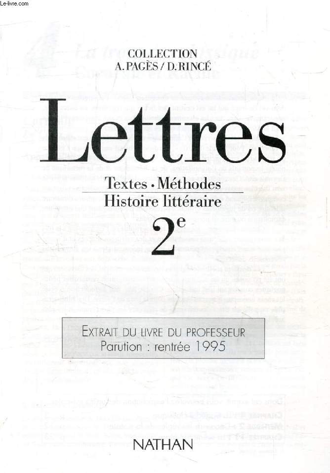 LETTRES, TEXTES, METHODES, HISTOIRE LITTERAIRE, 2e, EXTRAIT DU LIVRE DU PROFESSEUR